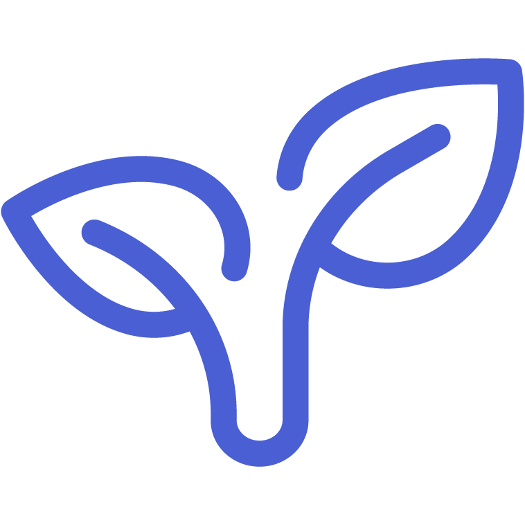 Ilustración de un brote vegetal con tres hojas en color azul.