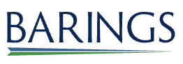 The image displays the word "BARINGS" in blue text with a green and white line beneath it.