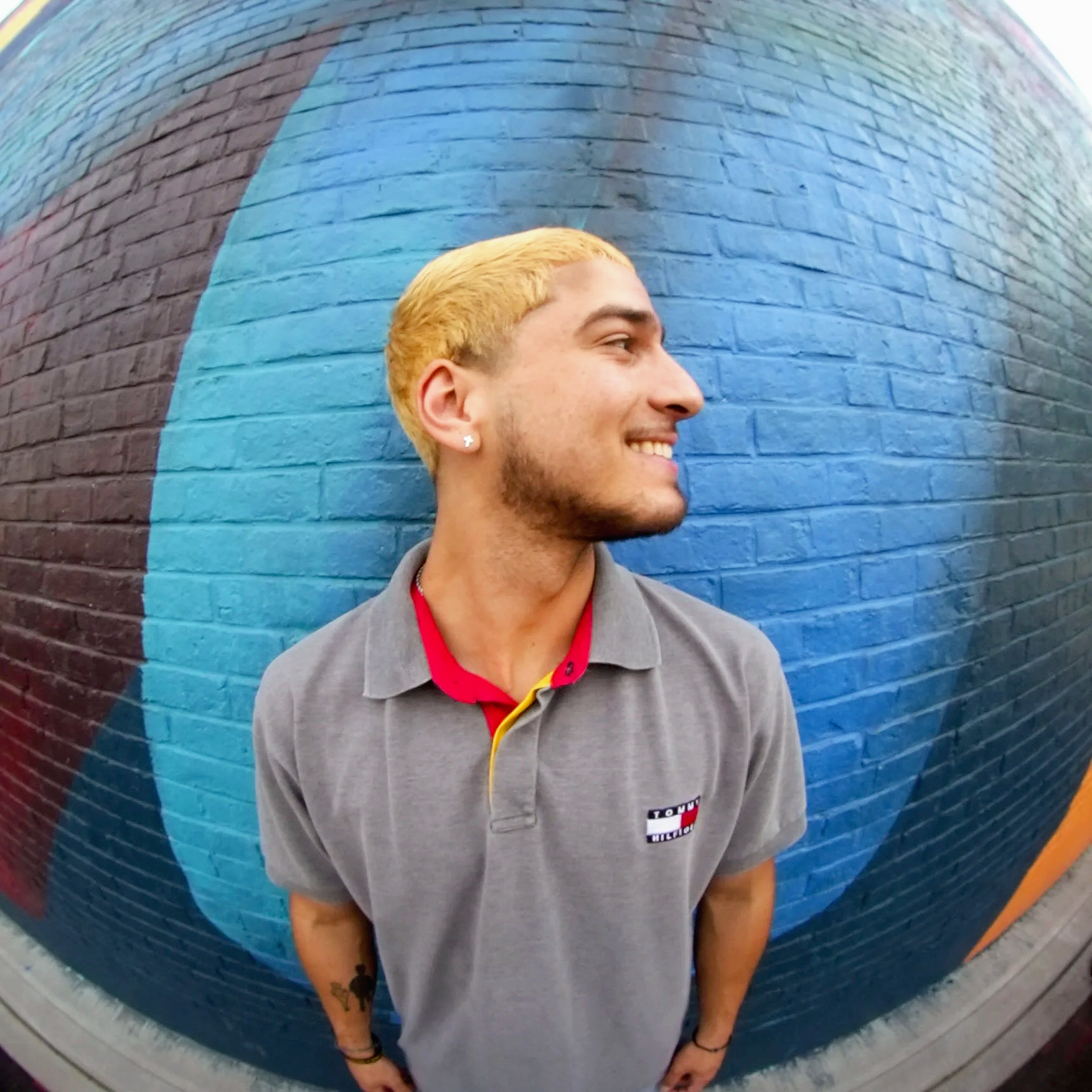 Noble outside a Massachusetts diner at a photoshoot for cover art.