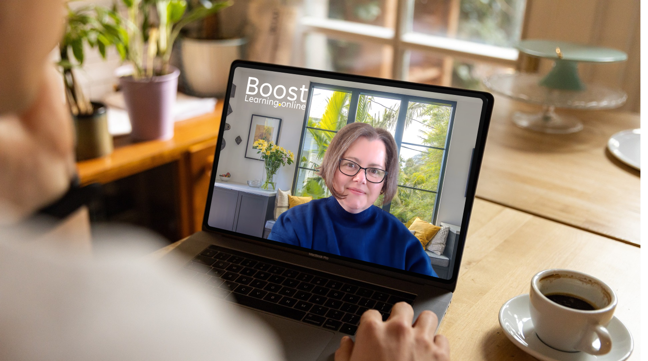 Person speaking with someone on a laptop