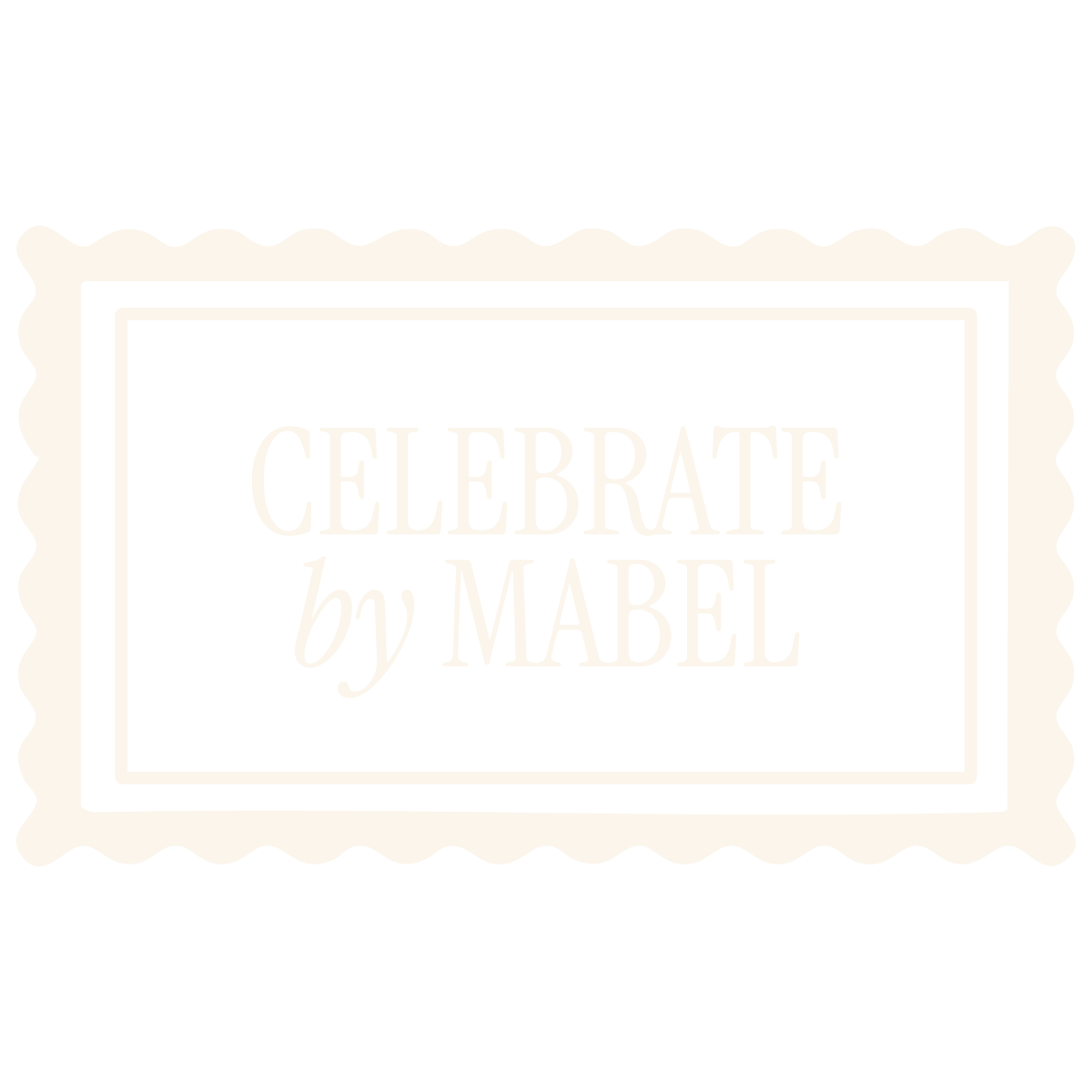 Celebration invitation with white border and white text saying 'Celebrate by Mabel'.