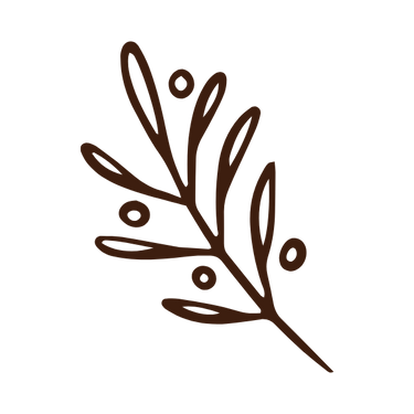 A simple, stylized drawing of a brown laurel branch with leaves and small round berries.