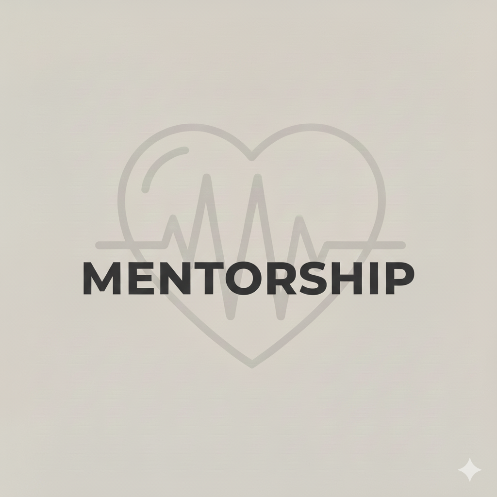 Text reading 'MENTORSHIP' over a heart with a heartbeat line inside.