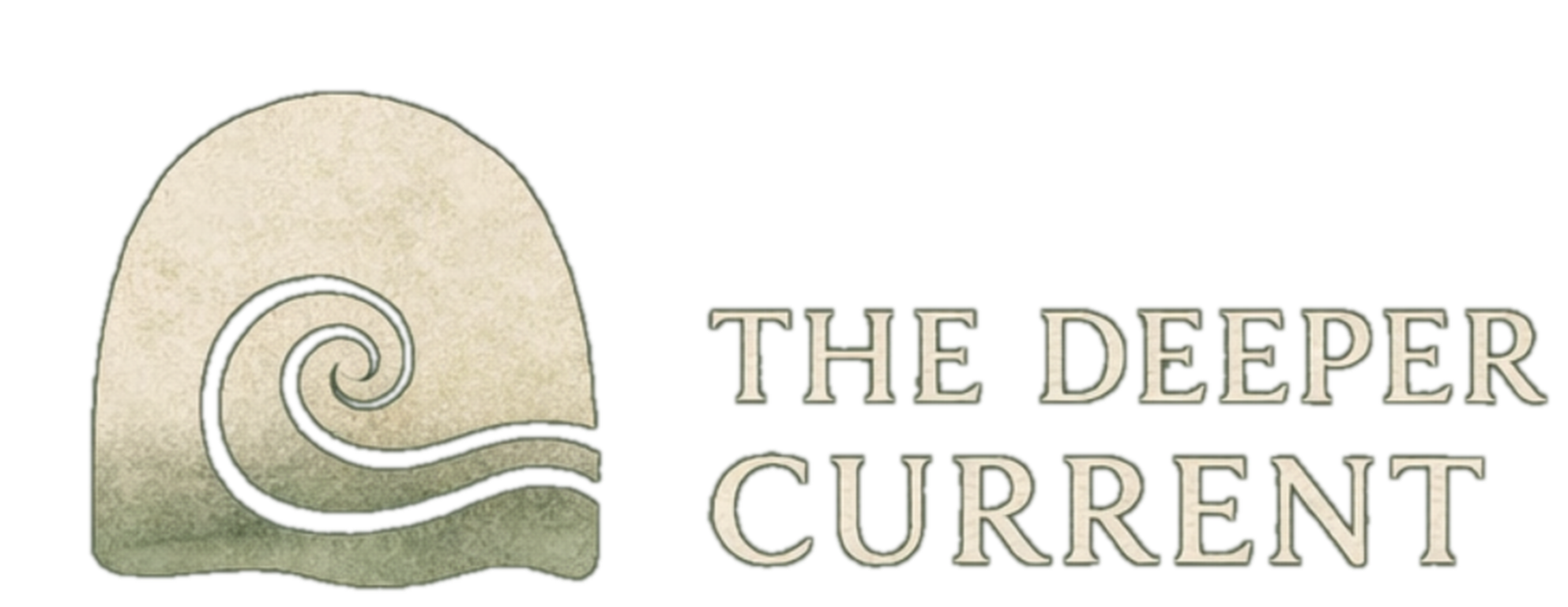Logo with a stylized shell and the text 'The Deeper Current'