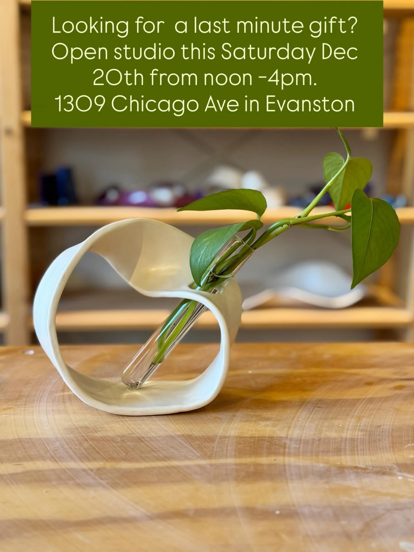 Looking for a last minute gift? I&rsquo;ll be in the studio this Saturday Dec 20th from noon to 4pm (1309 Chicago Ave). Also, don&rsquo;t miss Evanston Made&rsquo;s holiday market where I have some smaller work available&mdash; only a few days left t