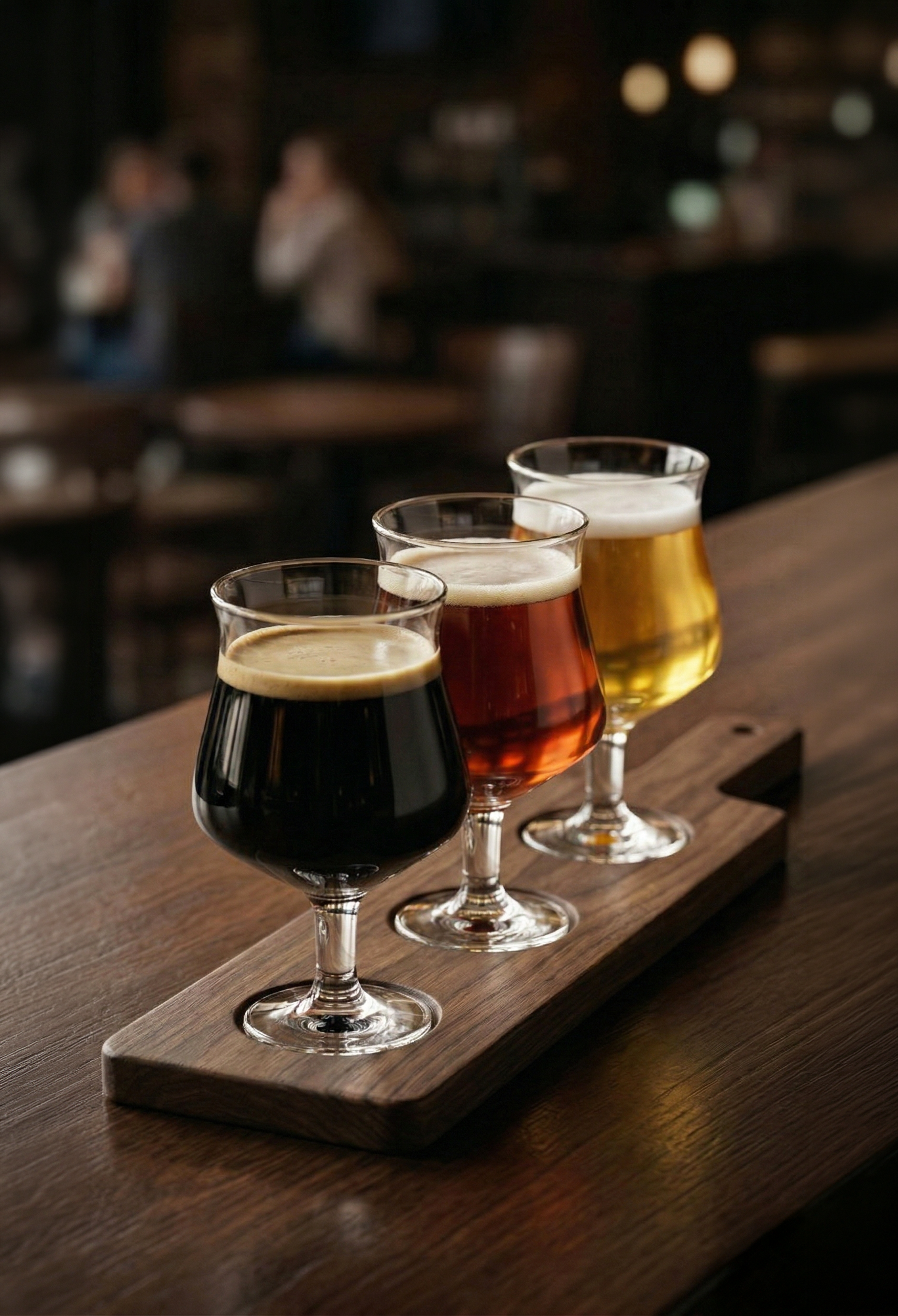 5.5 oz. Michel Ultimate Beer Stemmed Taster Glasses on a tasting paddle.