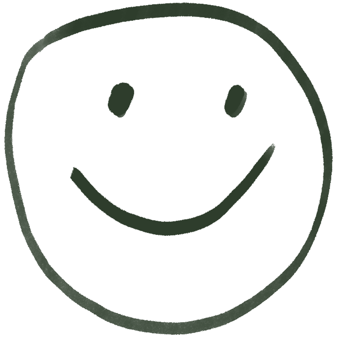 Handgezeichnetes Smiley-Gesicht mit breitem Lächeln.