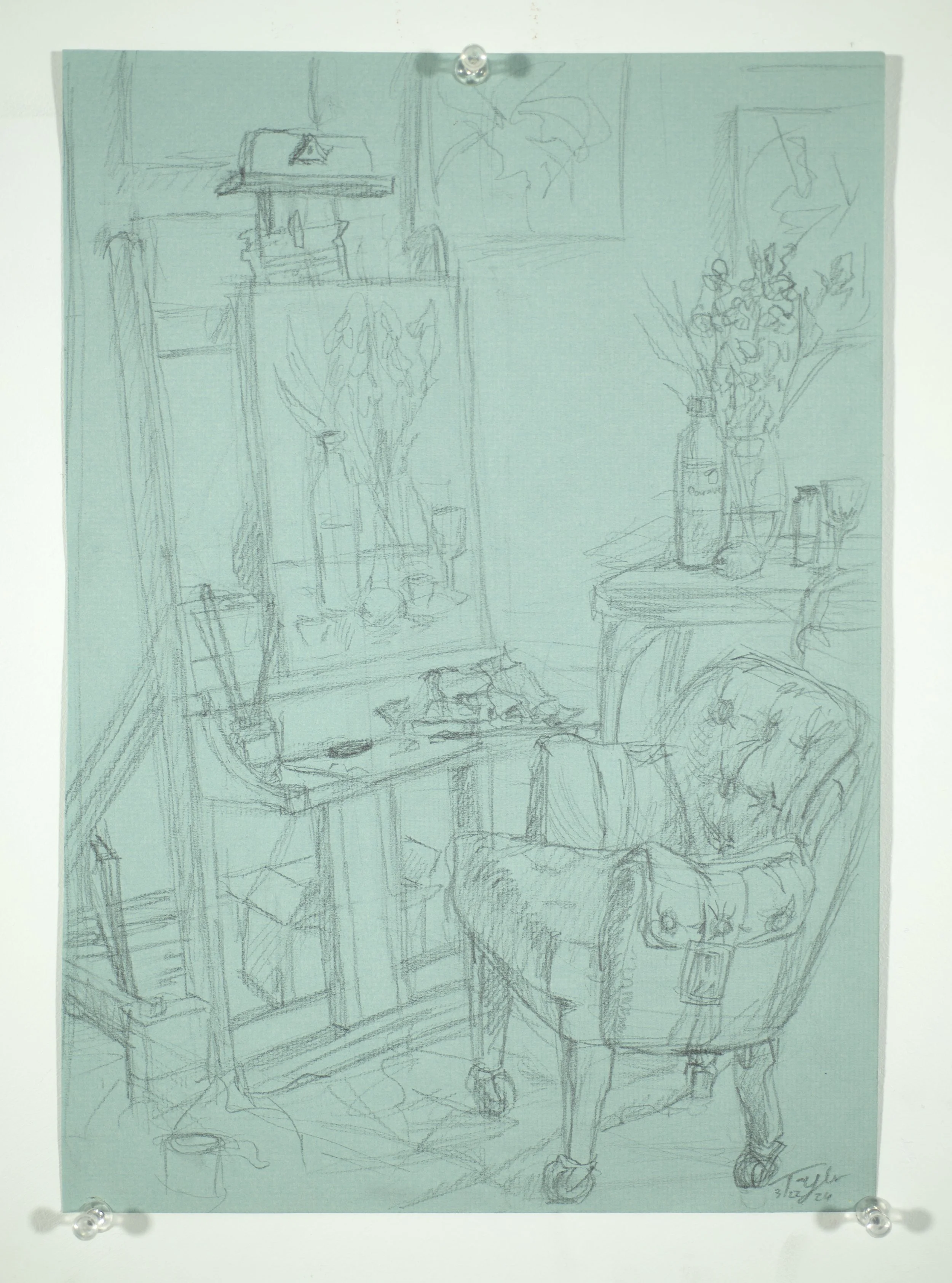 Sabine's Studio,
Graphite on toned paper,
12" x 8.5"