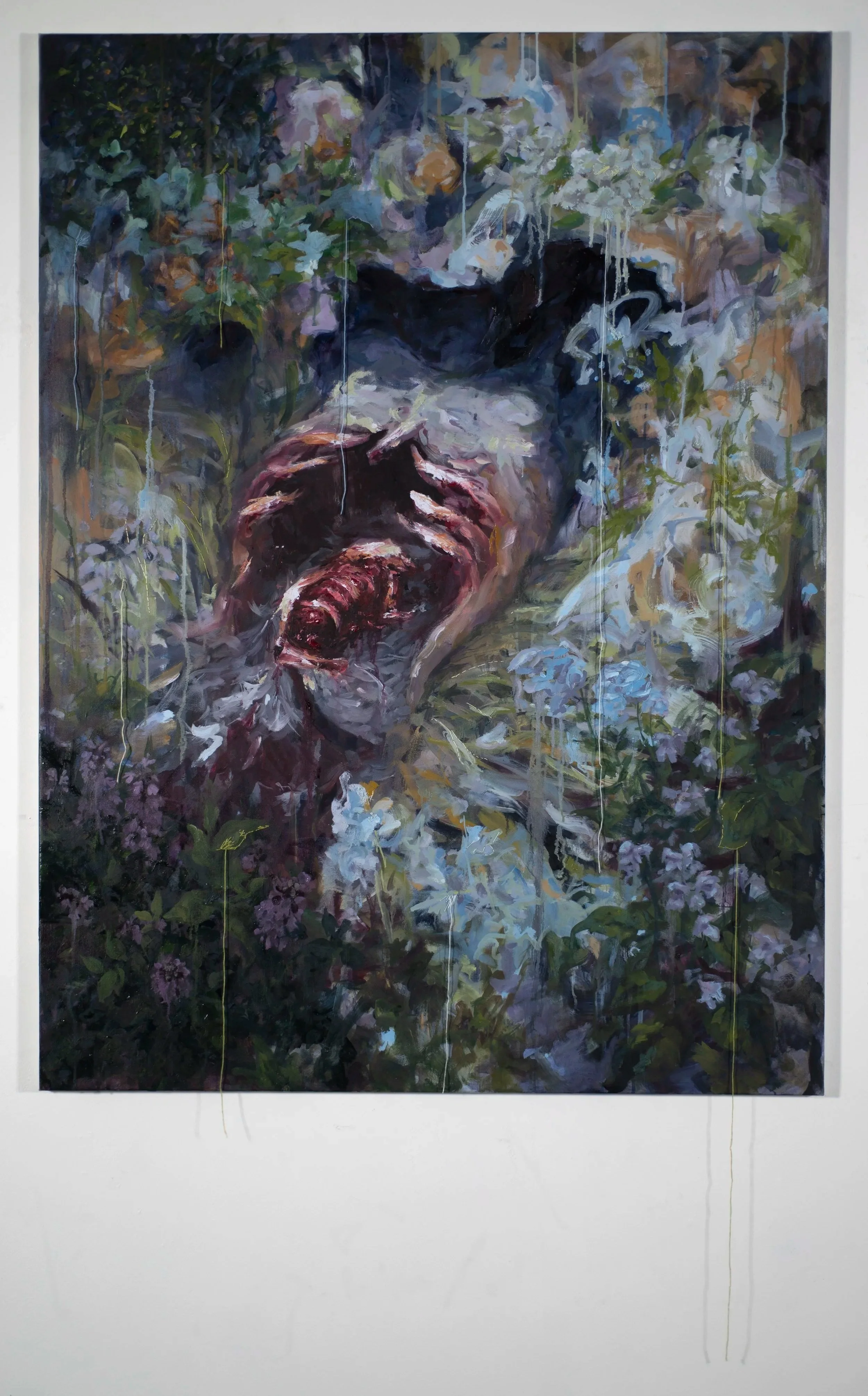 Internment,
Thread and oil on canvas,
48" x 35"