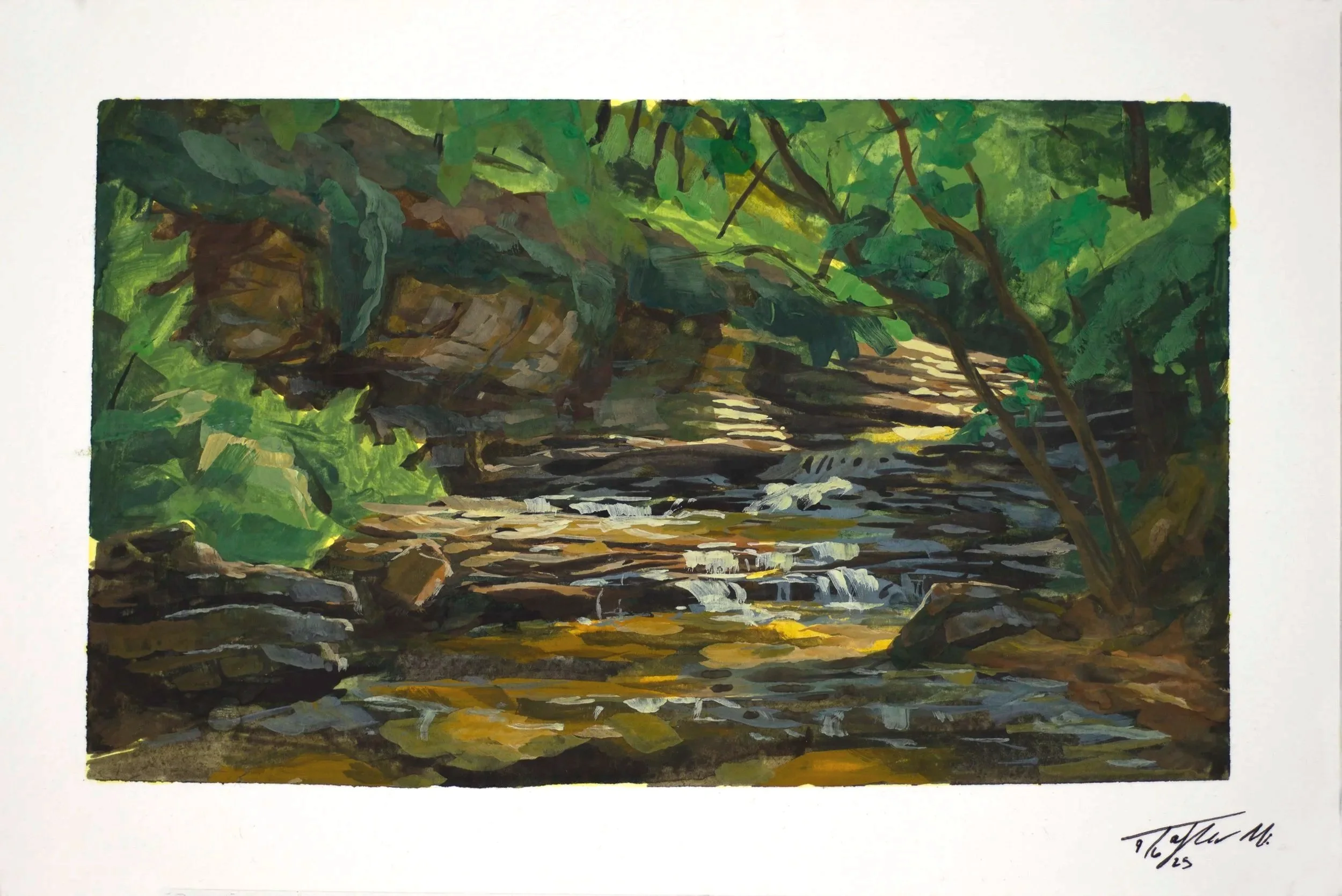 Tanyard Creek,
Gouache on watercolor paper,
9" x 6"