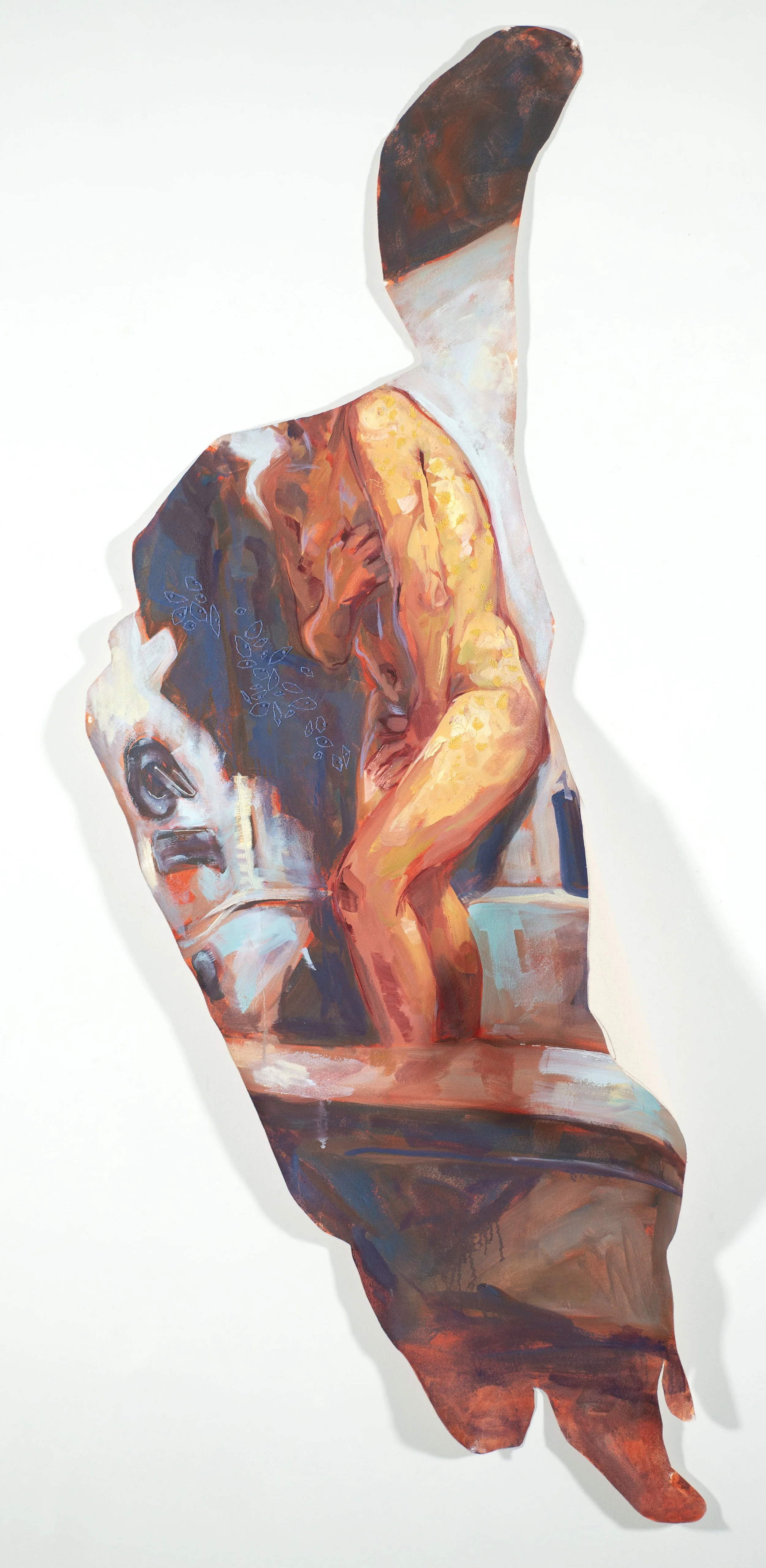 Smile, Babe,
Oil and thread on unstretched canvas,
61" x 30"