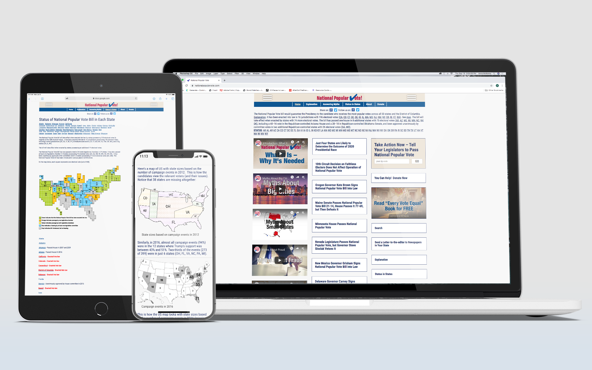 Multiple electronic devices displaying a website related to U.S. voting statistics and information systems.