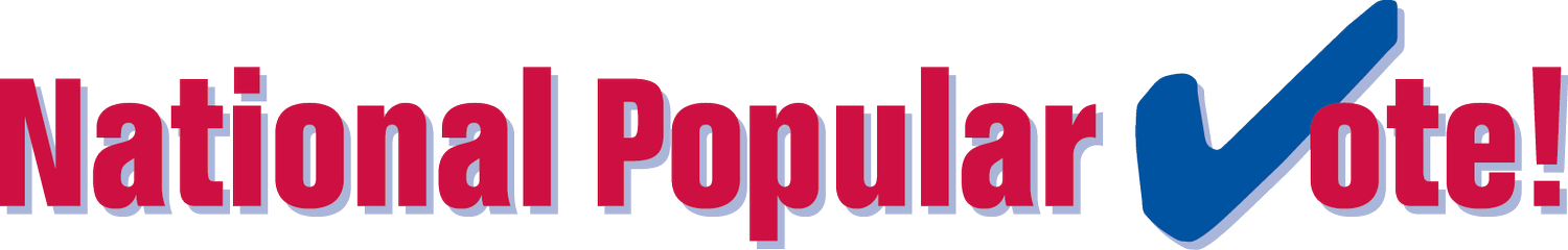 Text reads "National Popular Vote!" with a large blue checkmark next to the word "Vote."