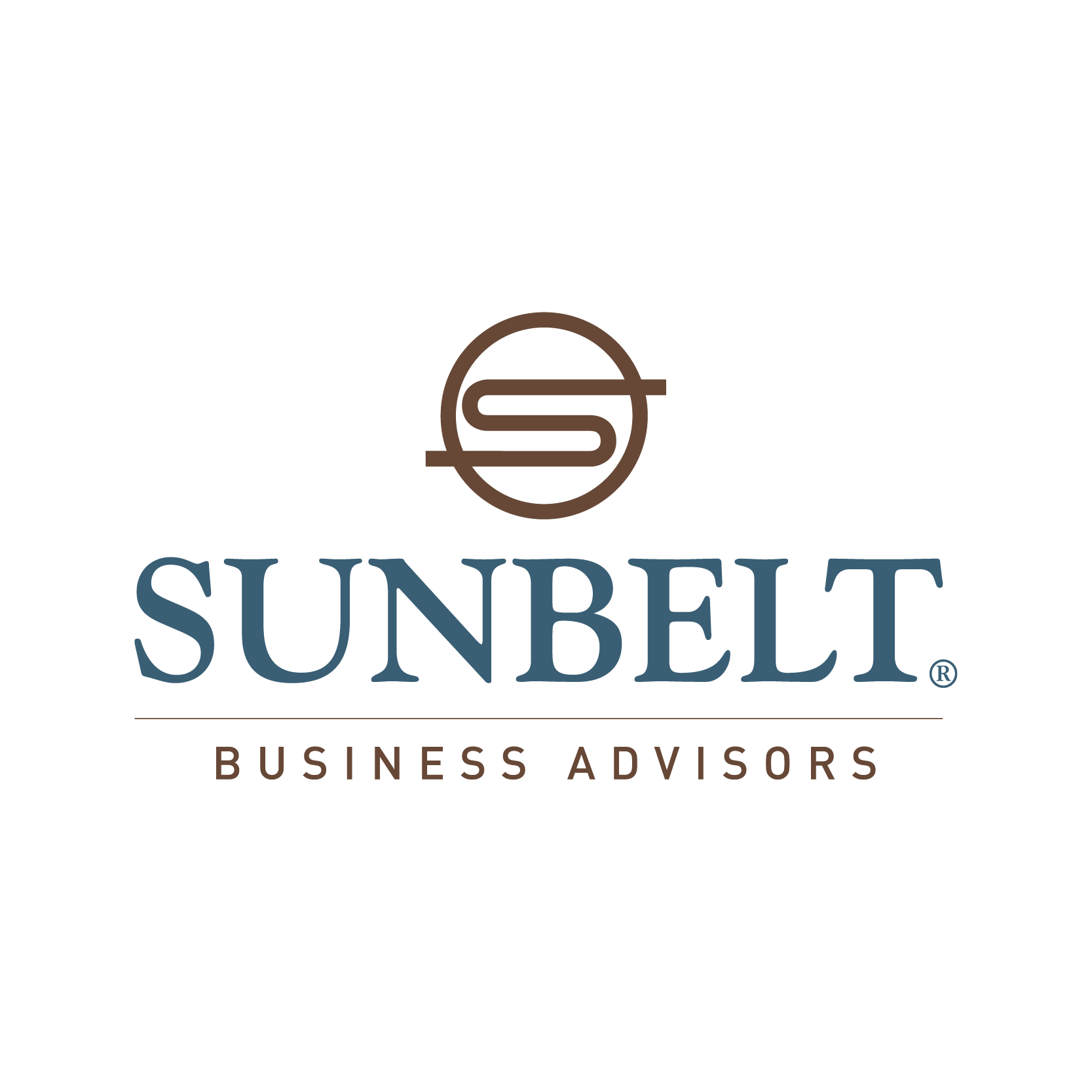 Logo for Sunbelt Business Advisors featuring a stylized 'S' within a circle and the company name in blue and brown text.