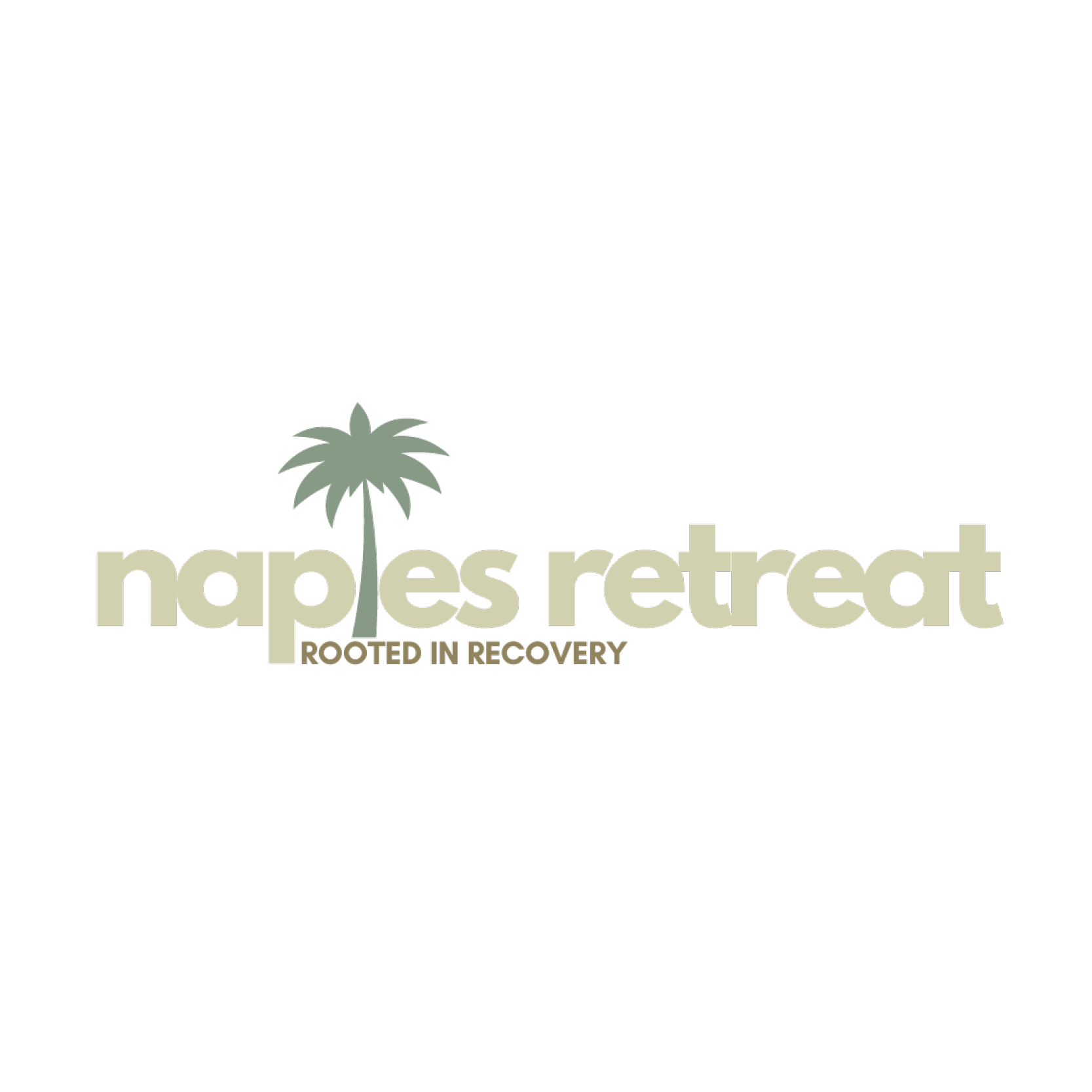 Logo for Naples Retreat featuring a palm tree, with the words 'naples retreat' and 'rooted in recovery' below.