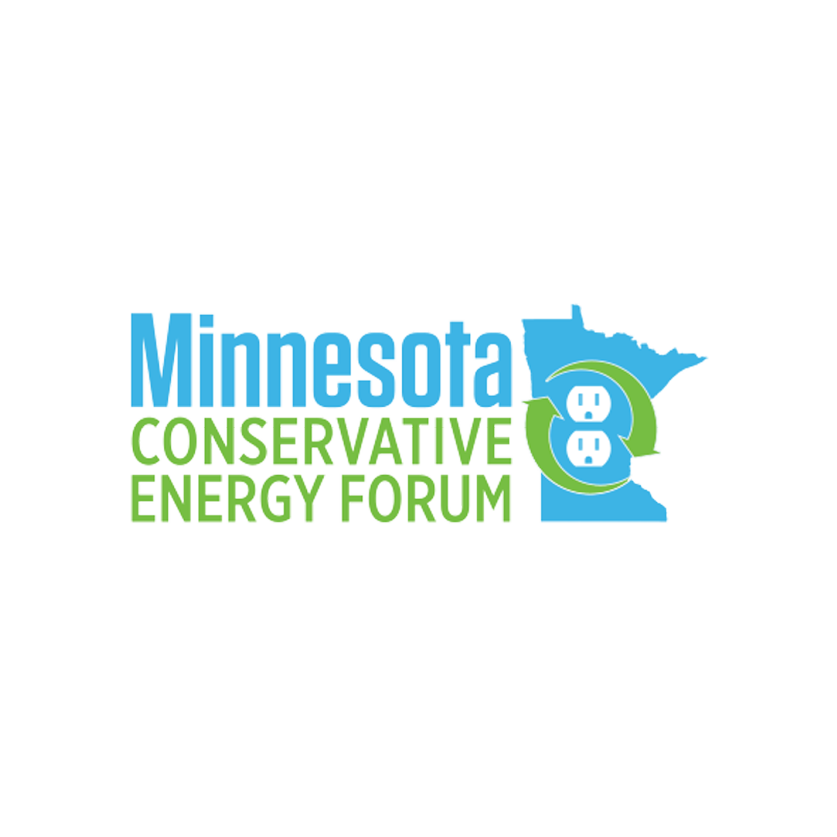 Logo for the Minnesota Conservative Energy Forum featuring the outline of Minnesota, an electrical plug, and energy-related symbols in blue and green text.
