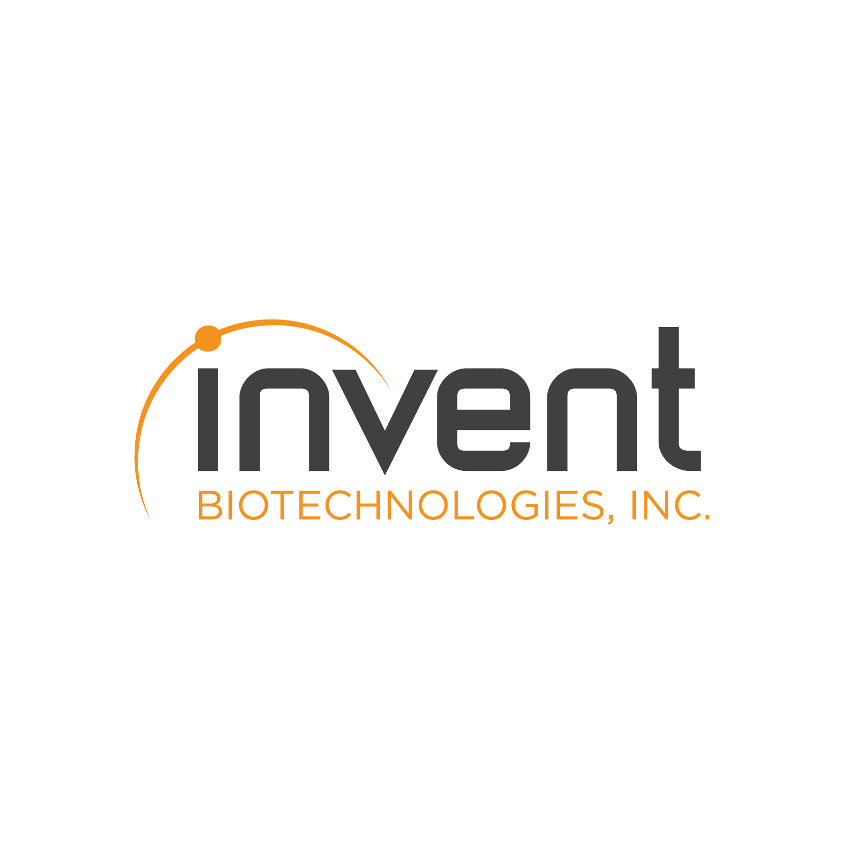 Logo for Invent Biotechnologies, Inc., featuring the word 'invent' with a stylized orbiting dot and crescent, in black, gray, and orange colors.