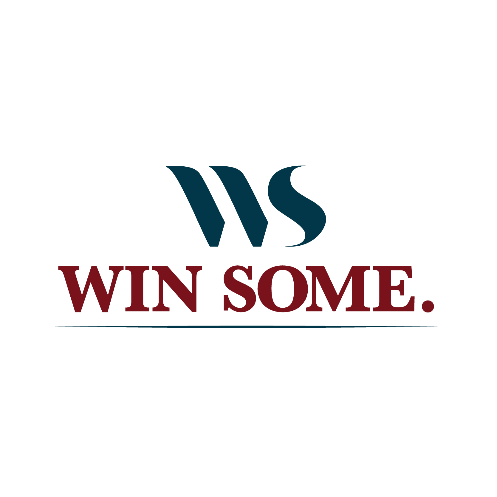 Logo with the text 'WS WIN SOME.' in blue and red, with 'WS' stylized in a dark teal color, on a black background.