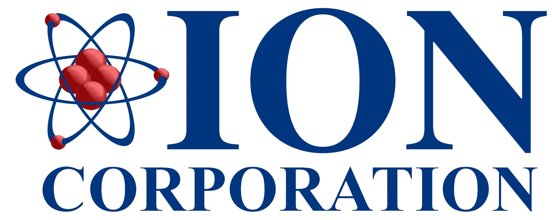 Logo of Ion Corporation with a stylized atom symbol with red spheres and orbiting lines, and the company name in large blue text.