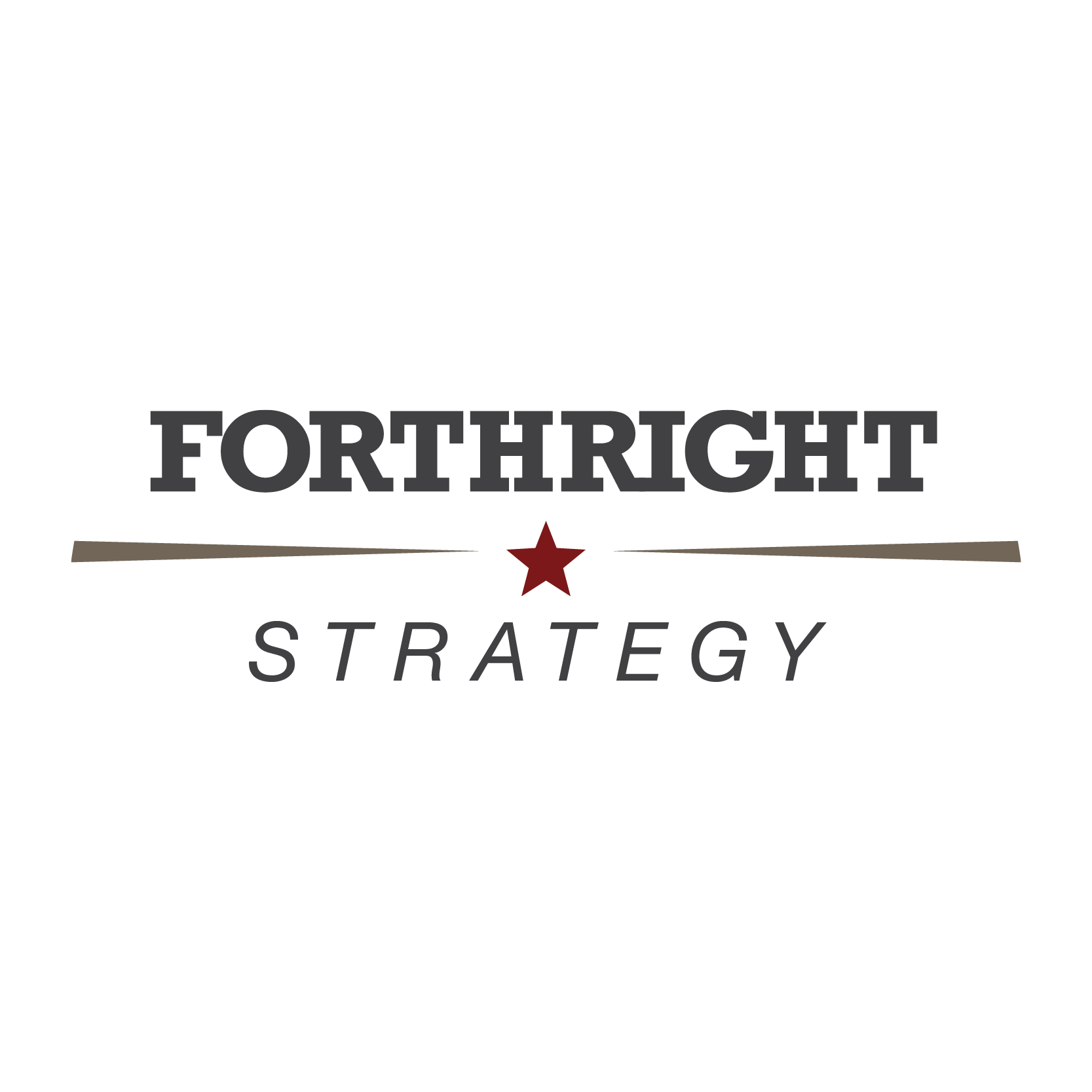 Logo with the words 'Forthright Strategy' and a red star in the center.