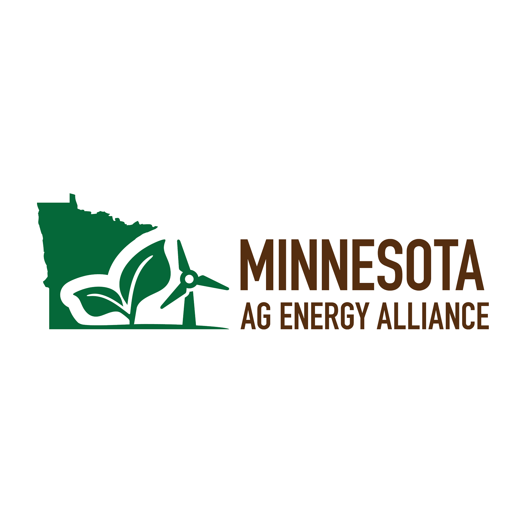 Logo for Minnesota Ag Energy Alliance with the outline of Minnesota and a wind turbine, leaves, and a sun