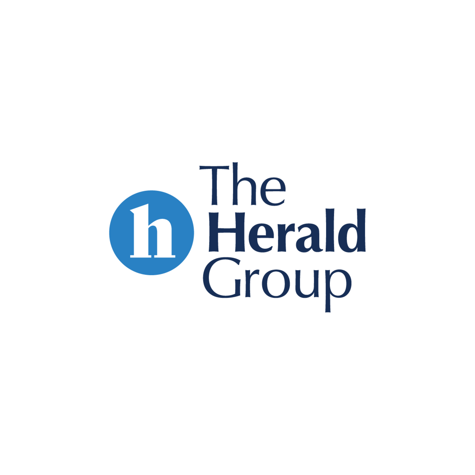 Logo of The Herald Group with a blue circle containing a white lowercase 'h' and the text 'The Herald Group' in navy blue font.