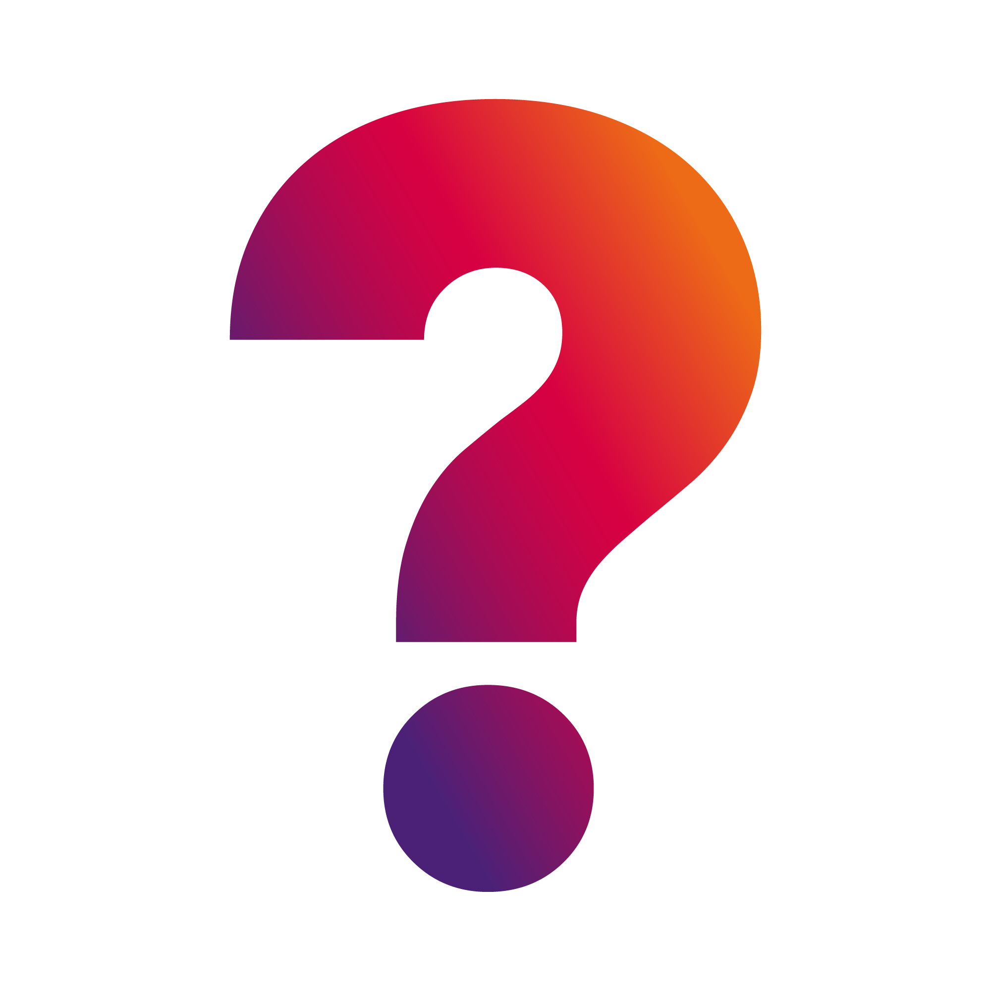 Gradient-colored question mark. 
