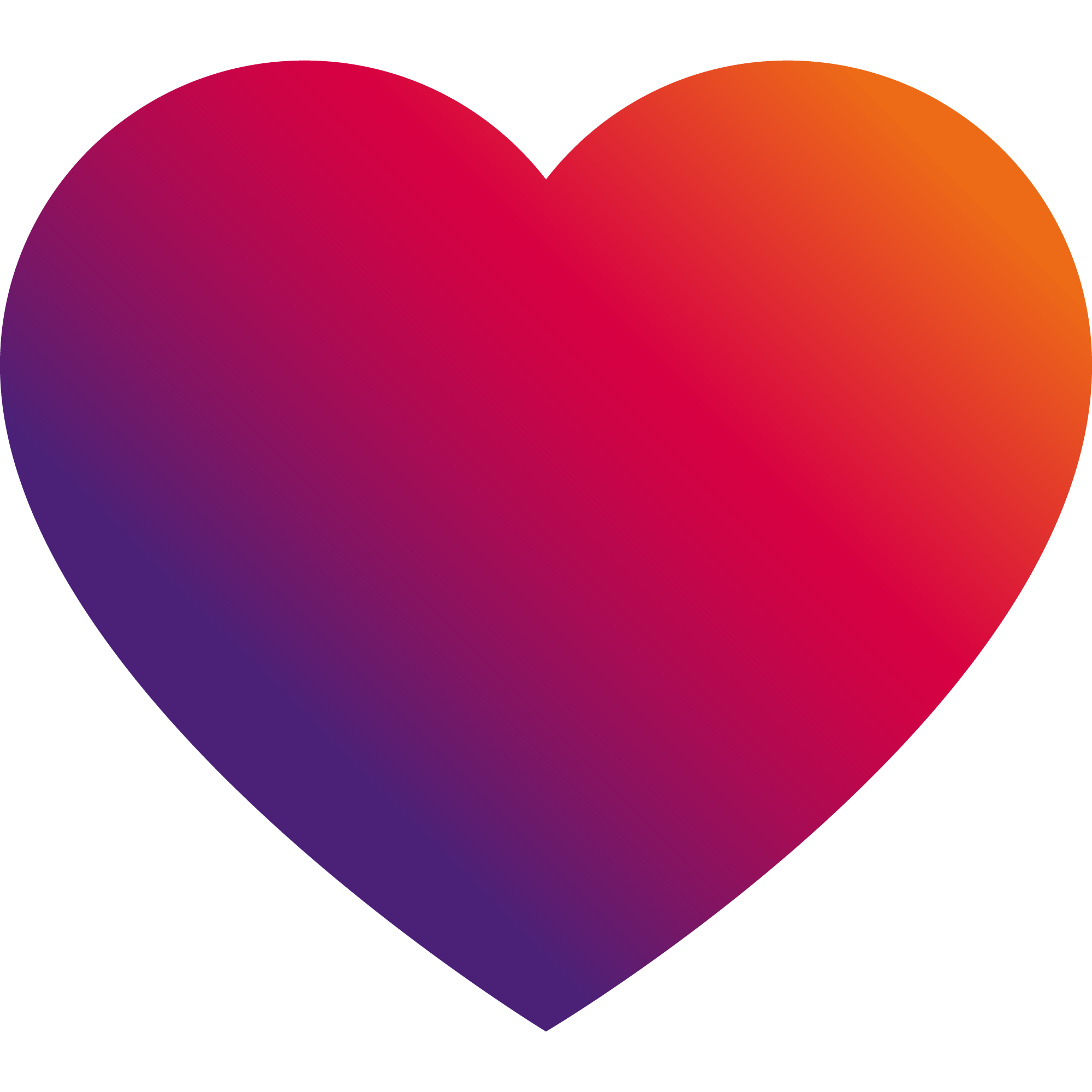 A colourful heart with a gradient of pink, red, orange and purple hues.