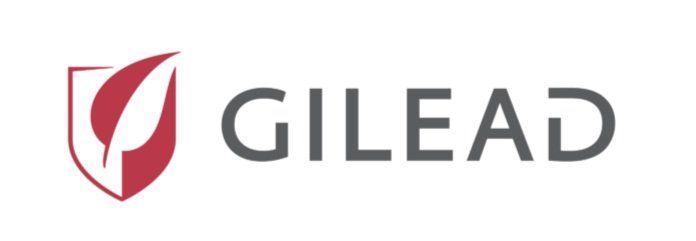 Red and white simple icon of a leaf over a shield. To the left in gray is the word Gilead in all caps.