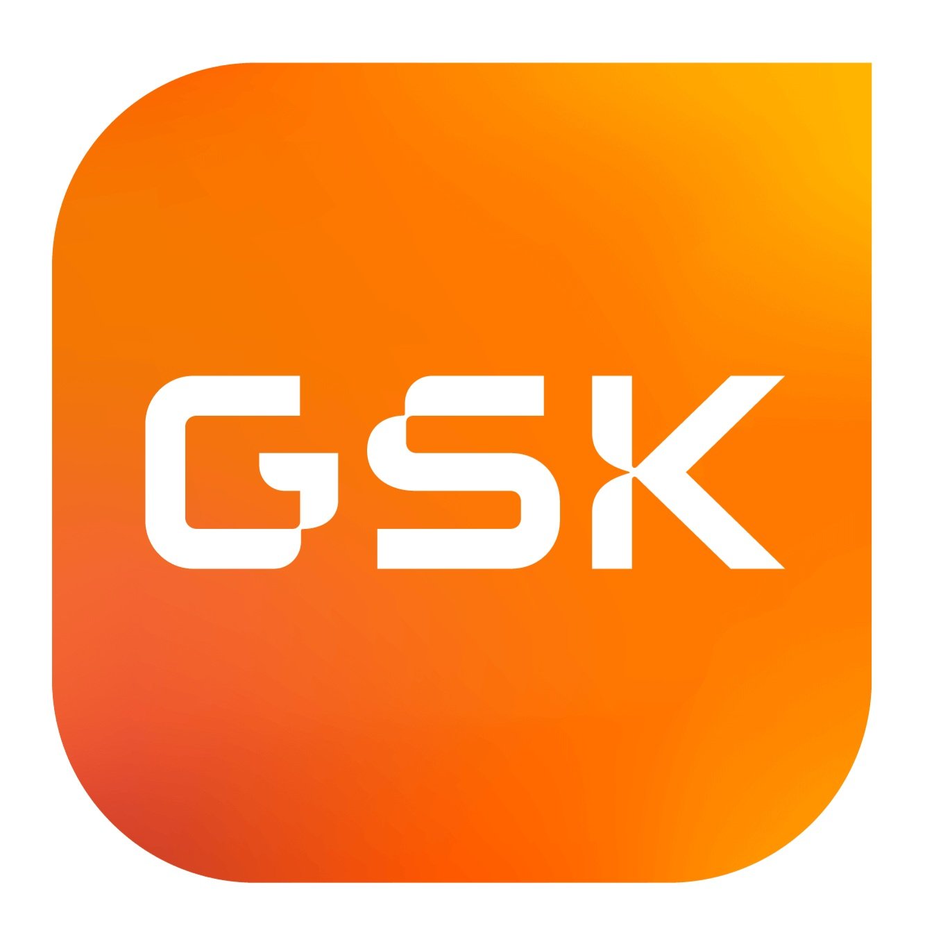 Bright orange square with rounded corners except the top right, which is pointy. In the middle in all caps are the letters G,S,K in a futuristic font.