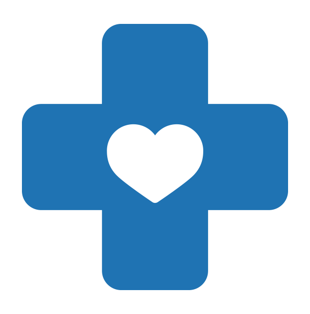 Vector graphic of a plus sign with a heart in the middle.