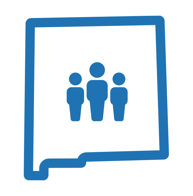 Vector graphic of the outline of the state of New Mexico with 3 people in the middle.