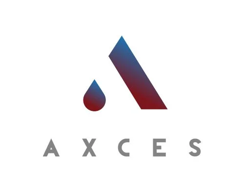 Logo for Axces Research. A stylized capital A where the bottom left leg looks like a drop of liquid. It has a dark blue to maroon gradient from top to bottom. Underneath in all caps is Axces in gray.