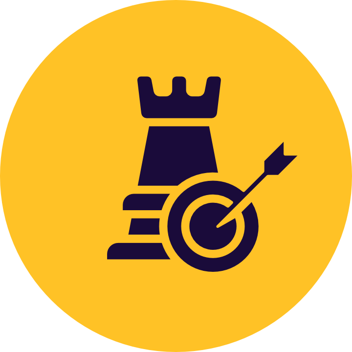 Chess piece with a target and arrow symbol indicating strategy or goal achievement