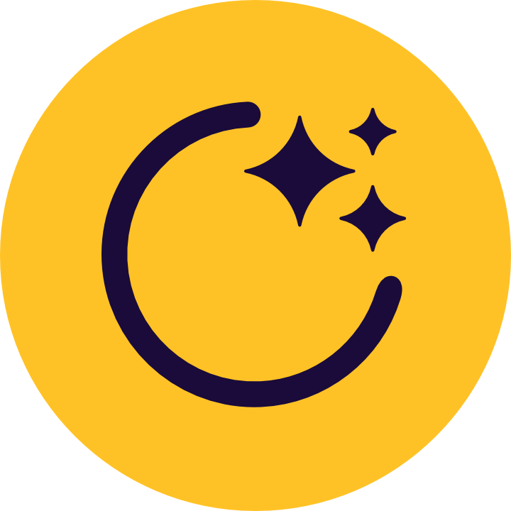 Yellow circle with a black crescent moon and three black stars inside