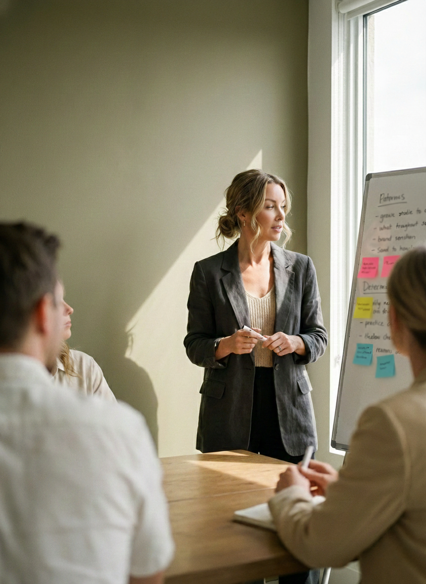 Professional woman leading a team collaboration session