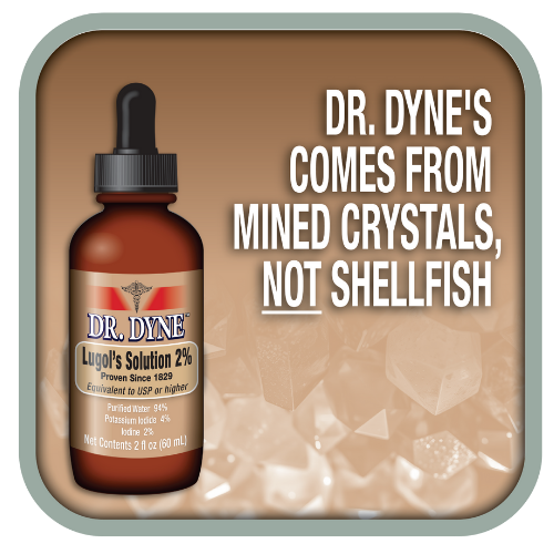 Dr. Dyne Comes from mined crystals not shellfish