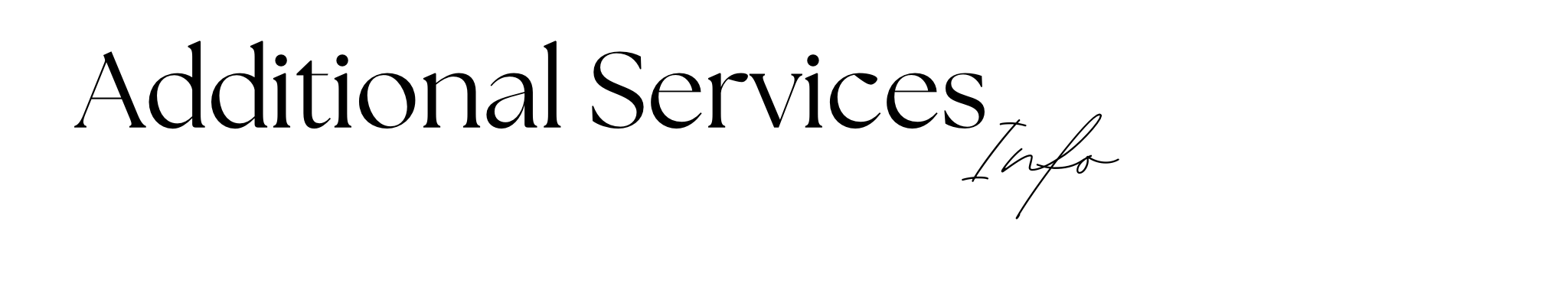Text saying 'Additional Services + Info' with 'Additional Services' in large black font and '+ Info' in scripted font on a white background.