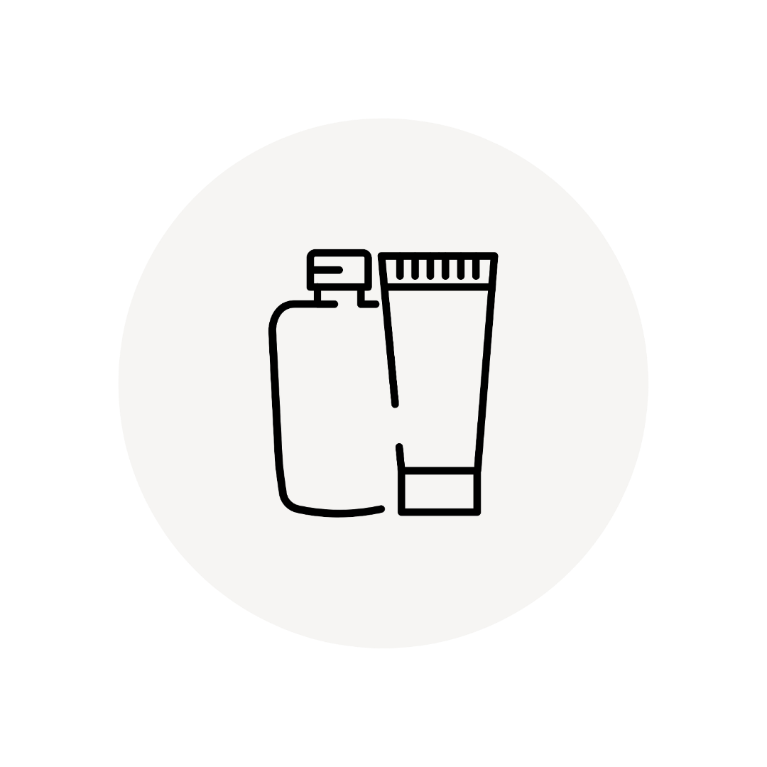 Outline of a lotion bottle and a tube of cream or lotion.