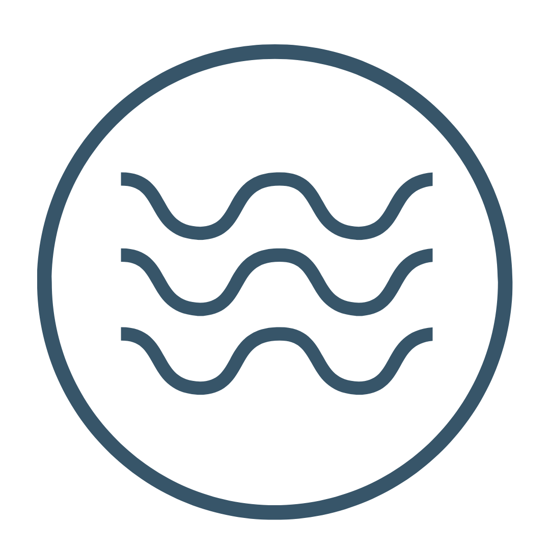 Icon of a fabric or mesh material with three wavy horizontal lines inside a circle.