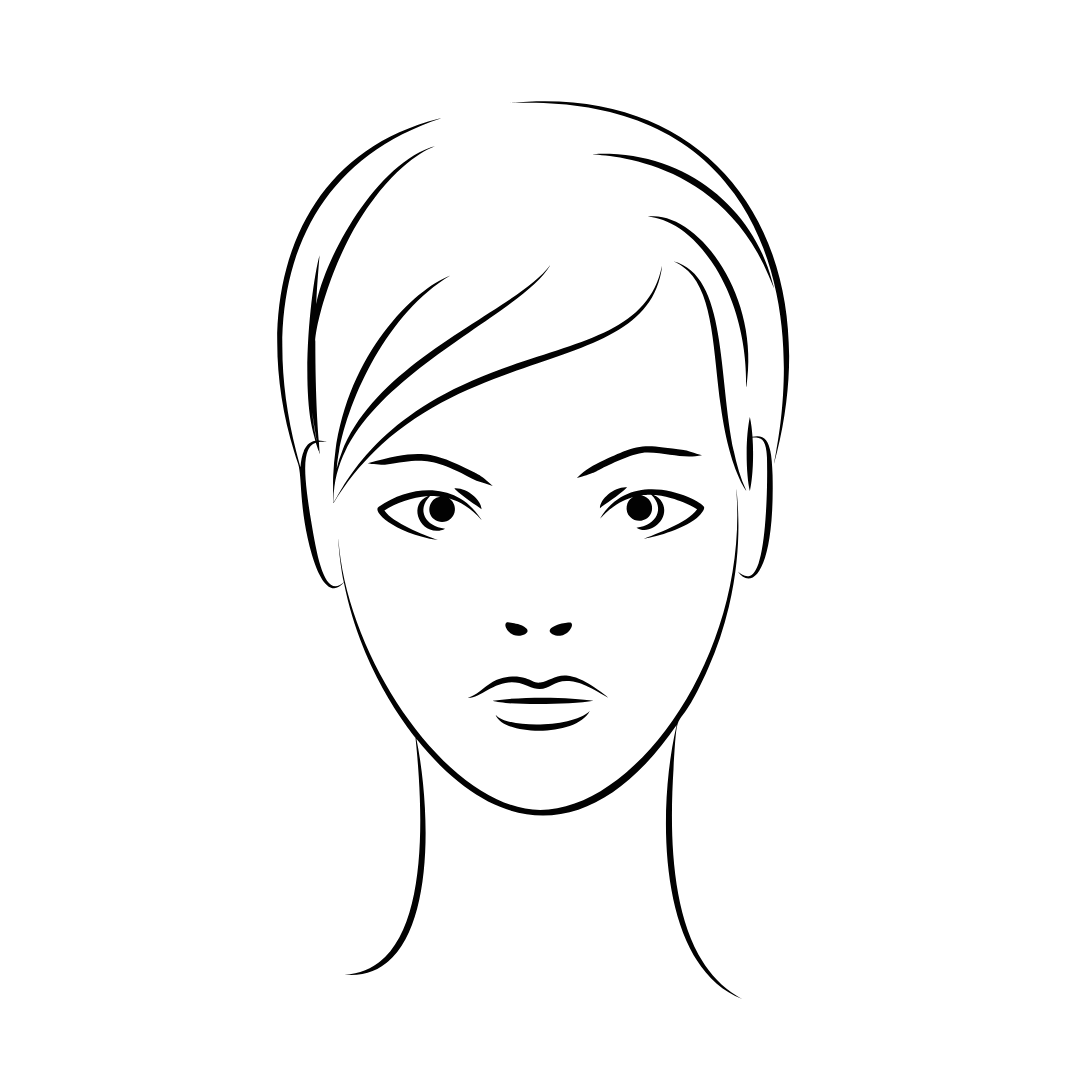 Outline sketch of a woman's face with short hair, detailed facial features, and a neutral expression.
