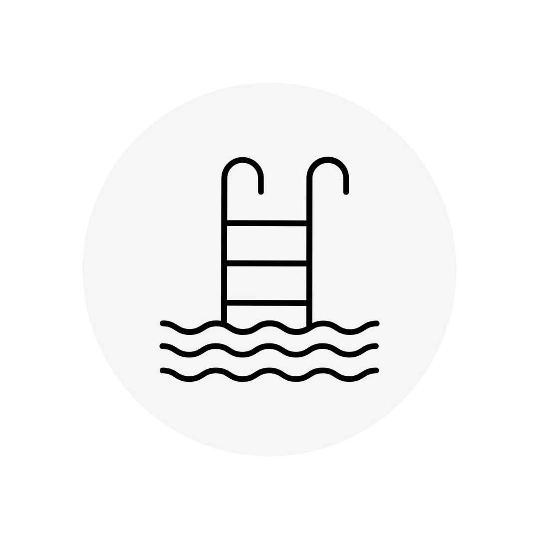 Icon of a swimming pool ladder with water waves beneath it.