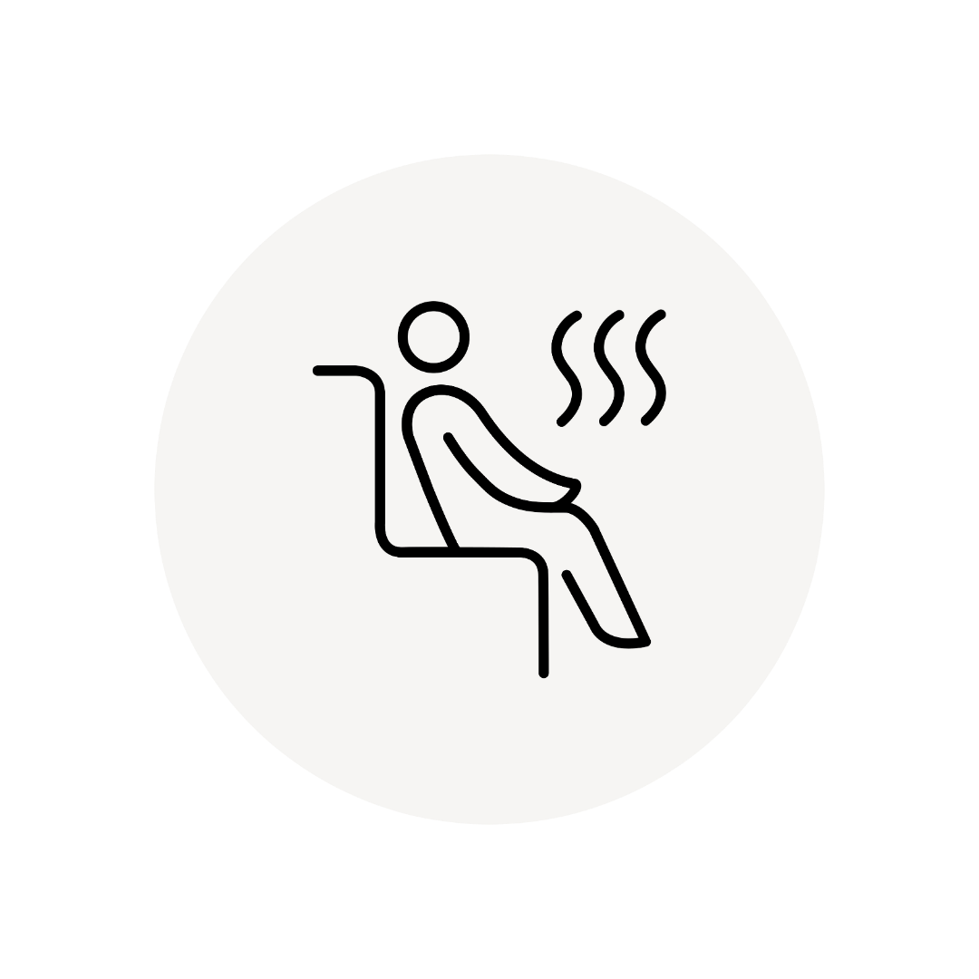 Icon of a person sitting on a heated bench, with steam or heat waves rising from them, indicating warmth or warmth therapy.