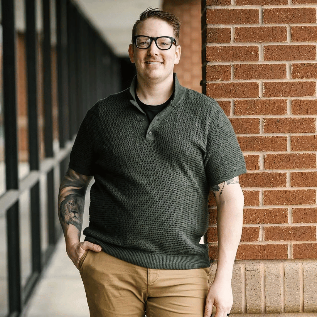 Max Eckerson, male therapist and founder of Restore Hope Counseling, outside his Charlotte, NC office