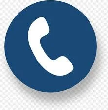 White telephone handset icon on a blue circular background