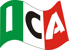A flag featuring the letters 'DCA' in green, black, and red colors.