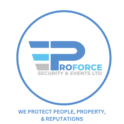 Logo for PROFORCE Security & Events Ltd with text 'We Protect People, Property, & Reputations'