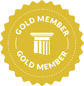 Gold badge with white text reading 'Gold Member' and a column icon in the center.
