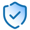 Blue shield with white checkmark in front of blue chat bubble