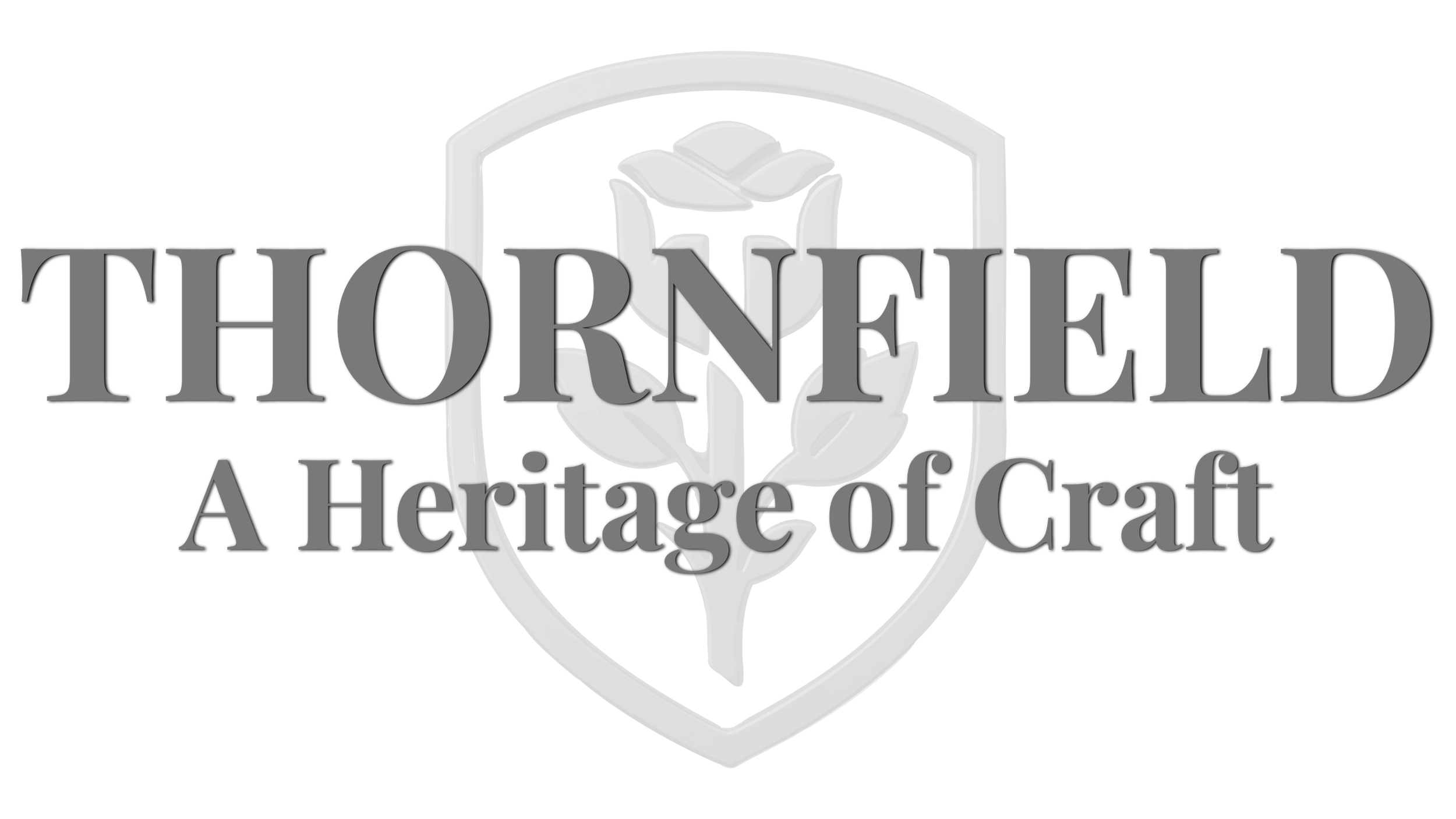 Logo forThorpeield: A Heritage of Craft, featuring a shield with a stylized rose at its center.